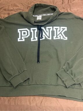 PINK Victoria's Secret Olive Green Logo Pullover Hoodie